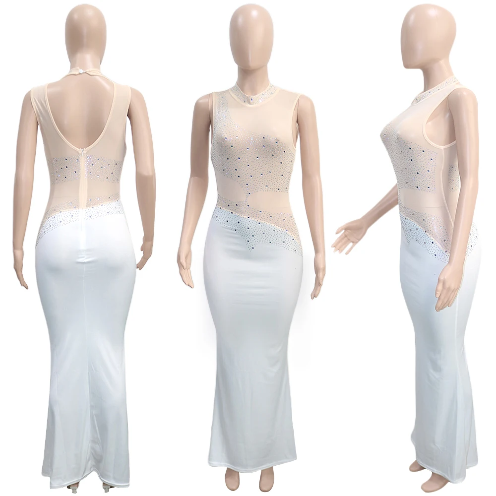 Beaded Prom Dresses Party Maxi Evening Club Dress Sleeveless Party  Sequins Maxi Dress