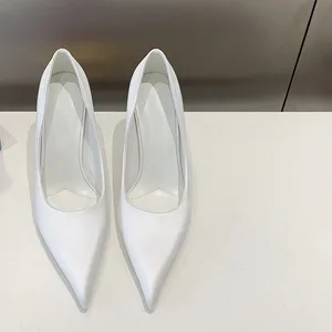 Silk High Heels Women's Genuine Leather Outsole White Fashionable Shoes Luxurious Quality Wedding Shoes Dinner Shoes