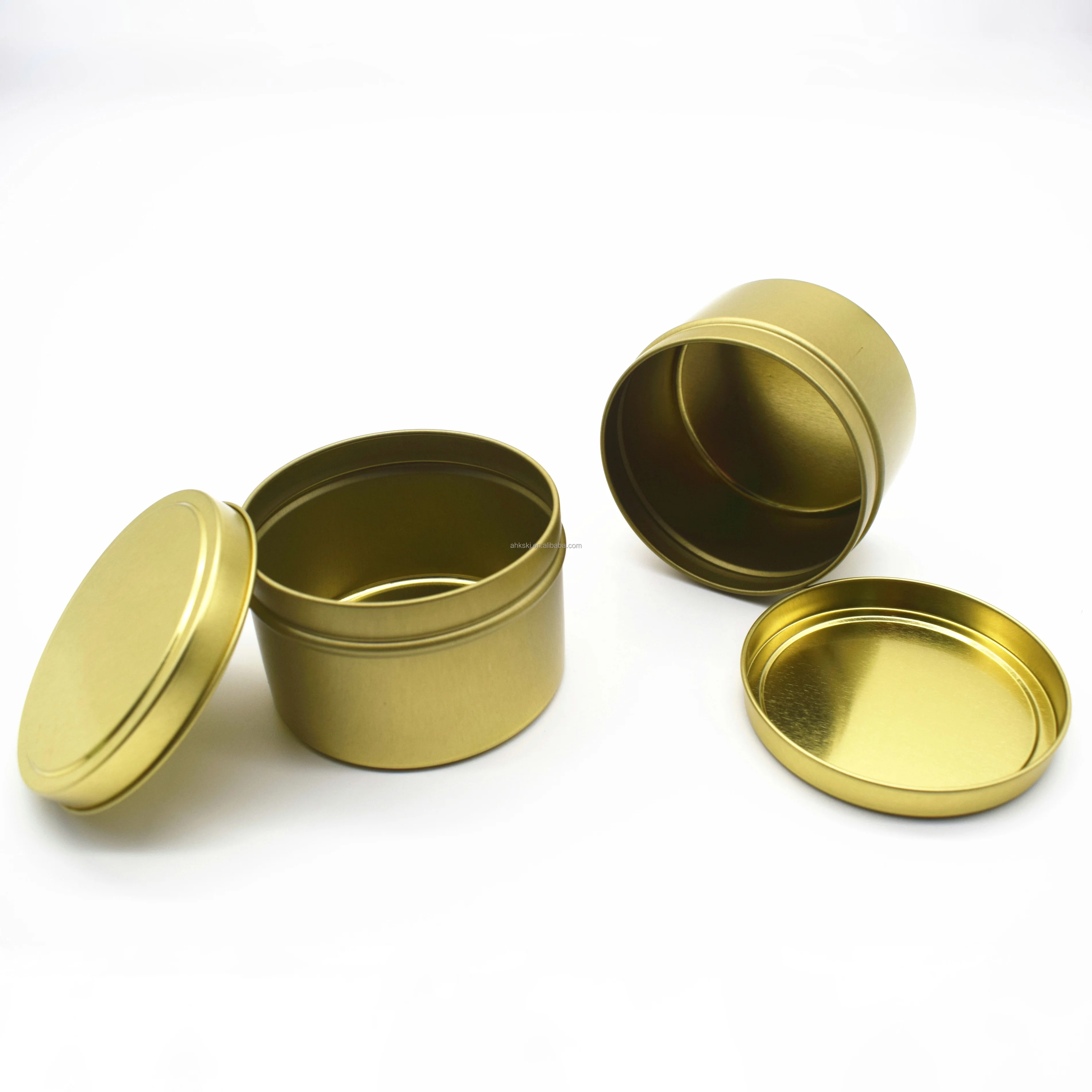 black round aluminum tin cans small metal container round gold