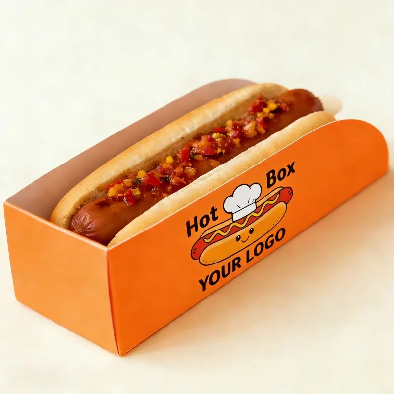 Custom Luxury Hot Dog Pastry Bakery Food Box Digital Printing Biodegradable Paper Packaging Cardboard Takeaway Disposable Box