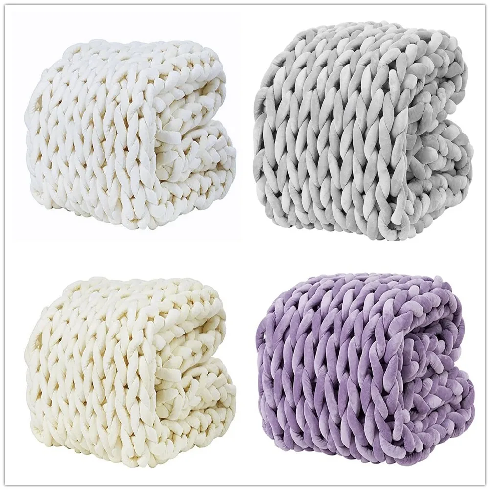 Velvet Tube Knitted Weighted Blanket Handmade Chunky Knit Weighted