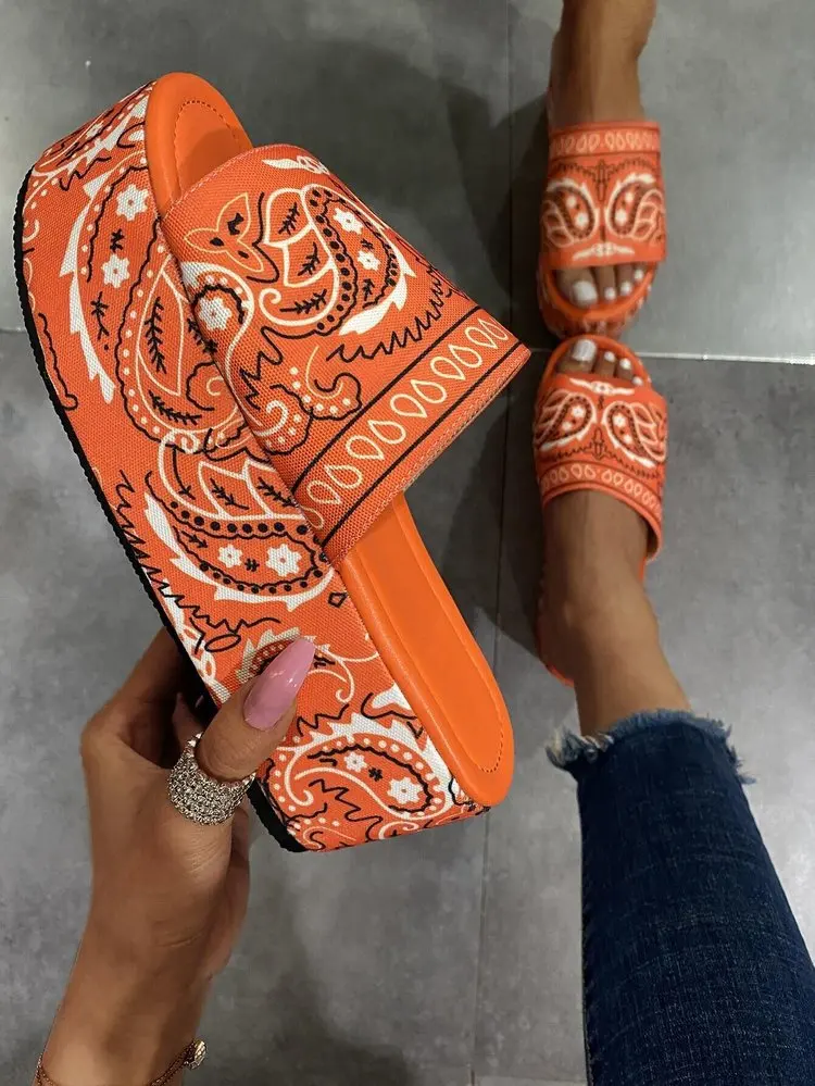 2022 Free Samples Peep Toe High Platform Slip on Bandanas Women Sandals Shoes Thick Bottom Waterproof Slides High Heel Slippers