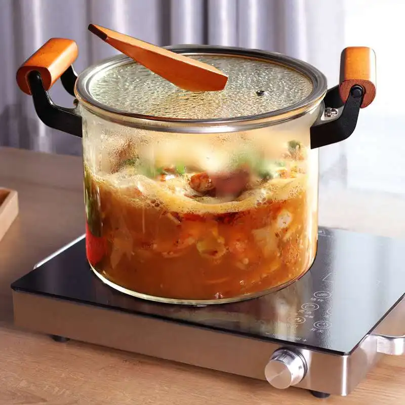 China High borosilicate heat-resistant glass amber ion-plating cooking pot  with handle design