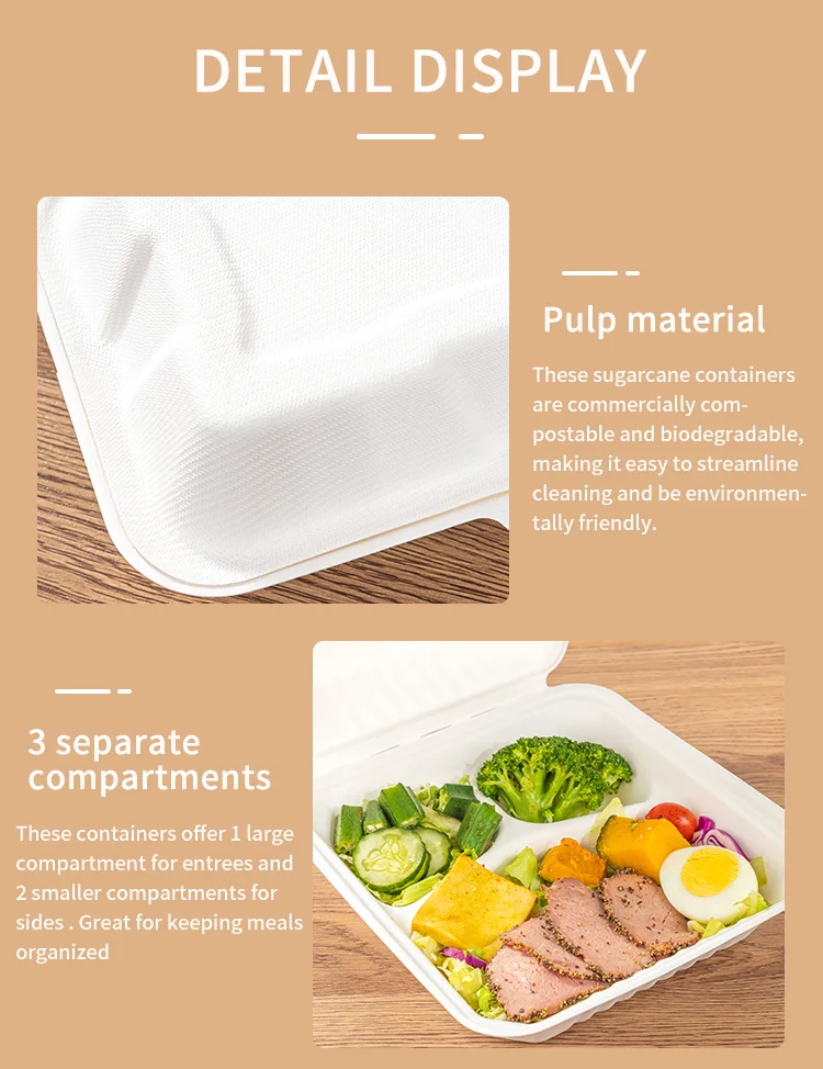 100% Sugarcane Bagasse Fibers Home Compostable Clamshell Take Out Food ...