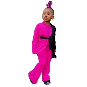 2022 Autumn Fashion New Kids Outfits Long Sleeved Color Matching Coat Trousers Girls Two Piece Set Children Clothing Wholesale