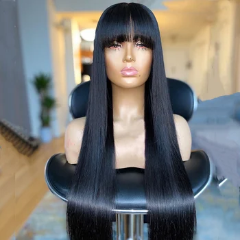 Straight Human Hair Wigs With Bangs Full Machine Made Wigs 100% Remy Brazilian Human Hair No Lace Wigs For Women
