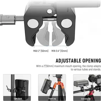 NEEWER Mini V Mount Battery Plate with Wide Super Crab Clamp & QR Lock for Tripod Light Stand C Stand Gimbal Column and 15mm product image