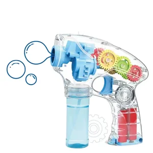 ITTL Summer Outdoor Cute Light up Battery Operated Transparent Gear Bubble Gun Gear Toy for Kids