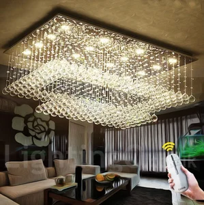 Living Room Modern Rectangular Luxury K9 Crystal Ball Ceiling Lamp Surface Mounted Rectangle Ceiling Light