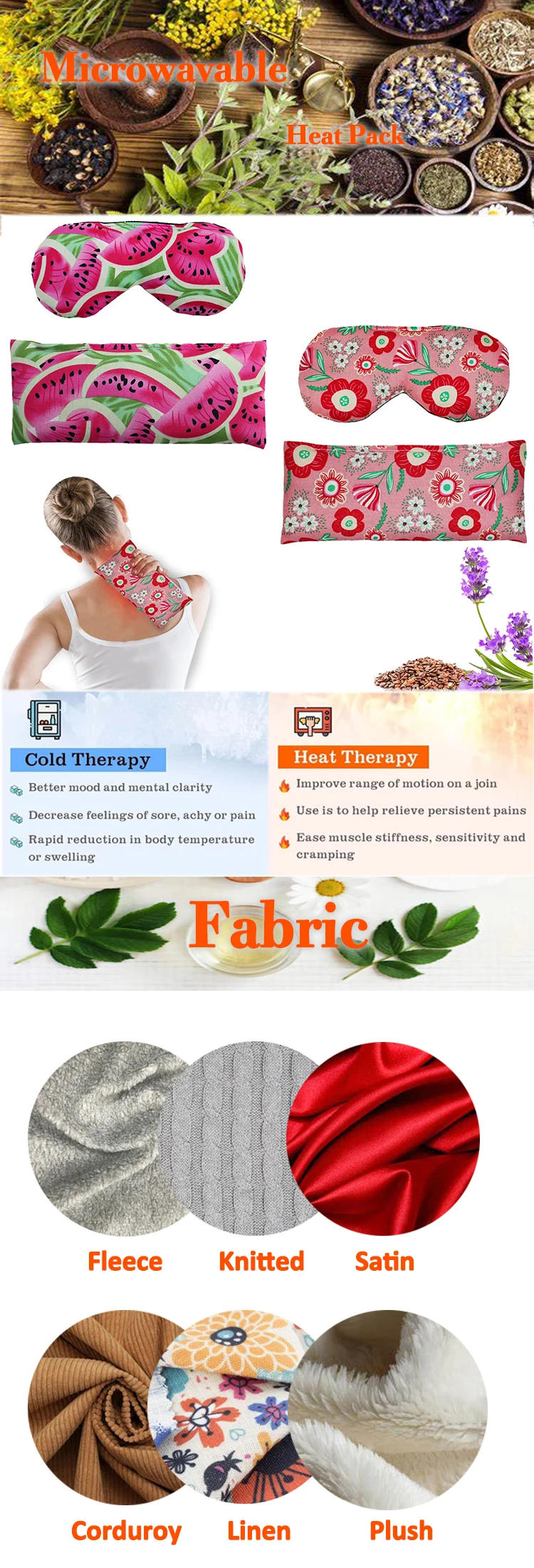 factory wholesale hot food pack microwave clay beads heat pack heat pad wrap weighted heated eye mask for pain relief