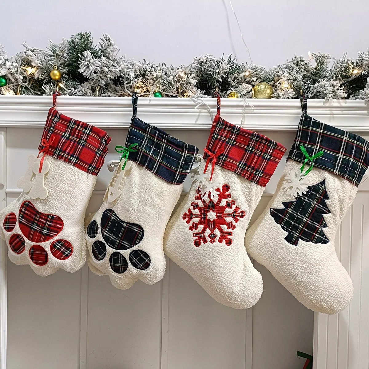 Оптовая продажа, рождественские чулки, роскошное украшение, собачья лапа, рождественские чулки Sherpa, рождественские чулки, носки