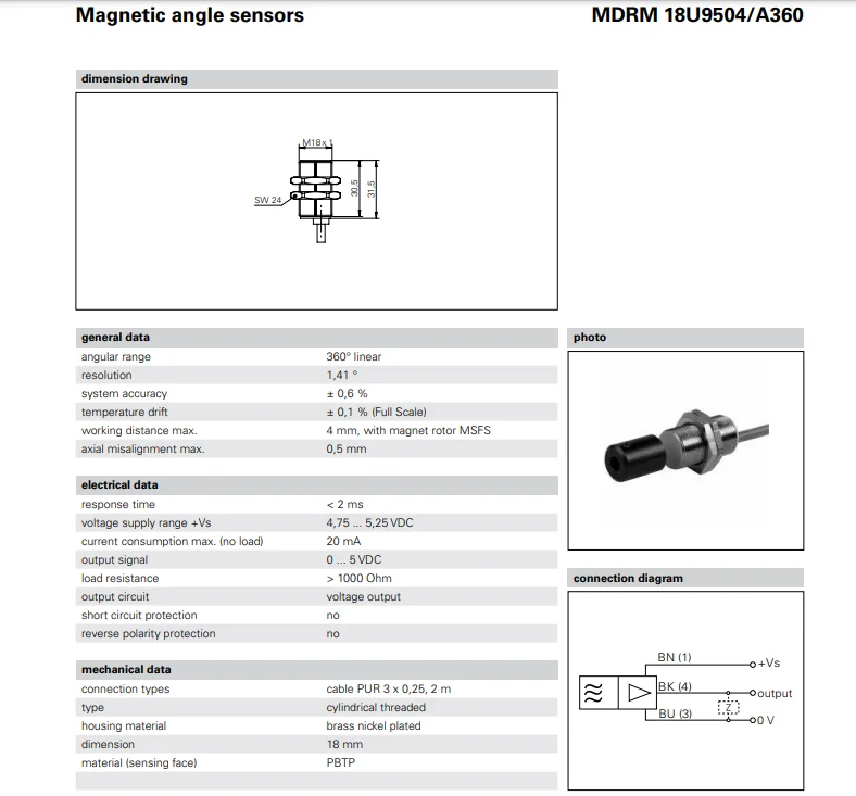 Baumer Magnetic angle sensors MDRM 18U9504/A360