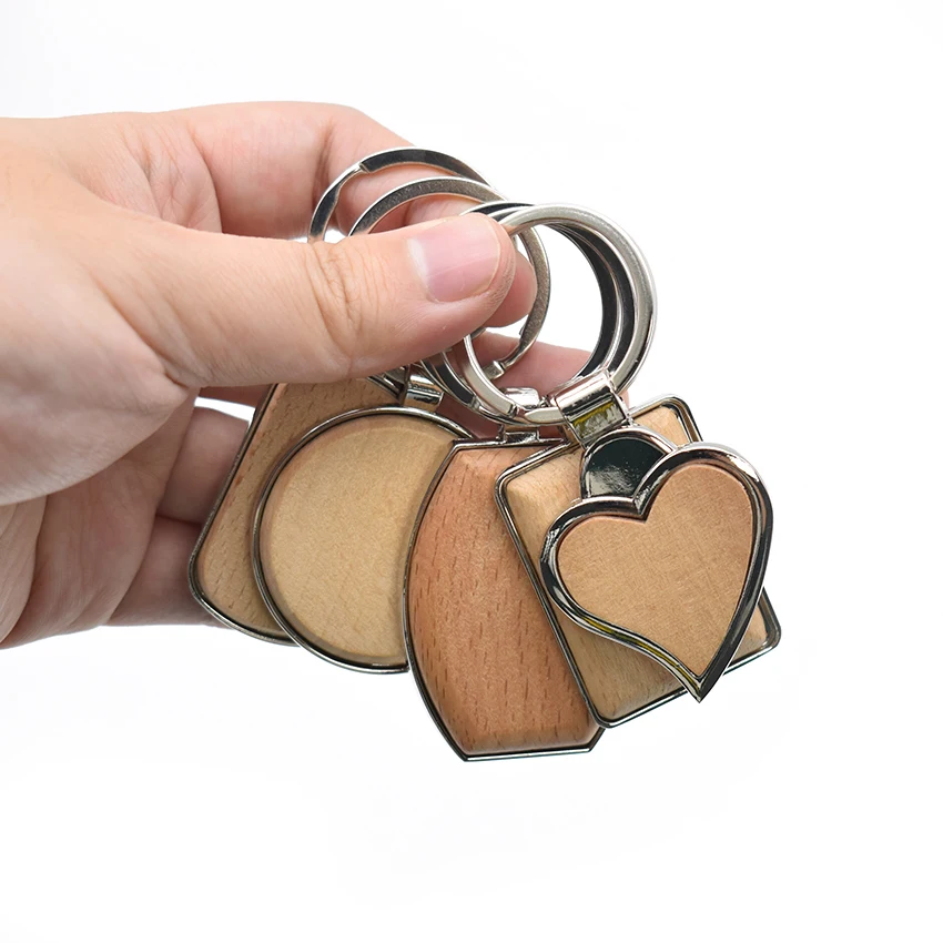 Custom Laser Logo Blank Wooden Keychain Round Shape Wood Key Chain for Promotional Gifts