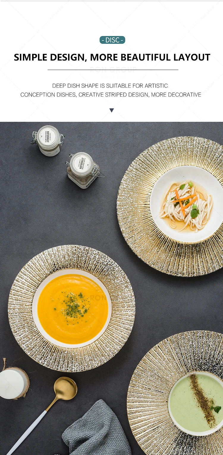 High quality new style restaurant wedding banquet gold rim white dinner porcelain ceramic plates sets dinnerware modern