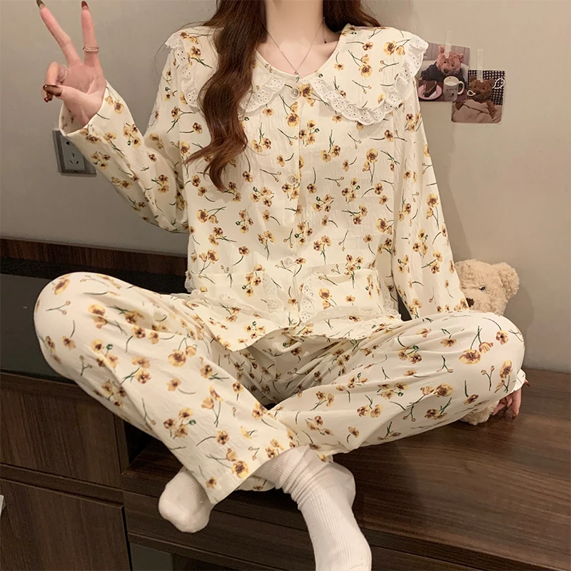 Cloud Cotton Long Sleeve Long Pants Floral Sweet Printed