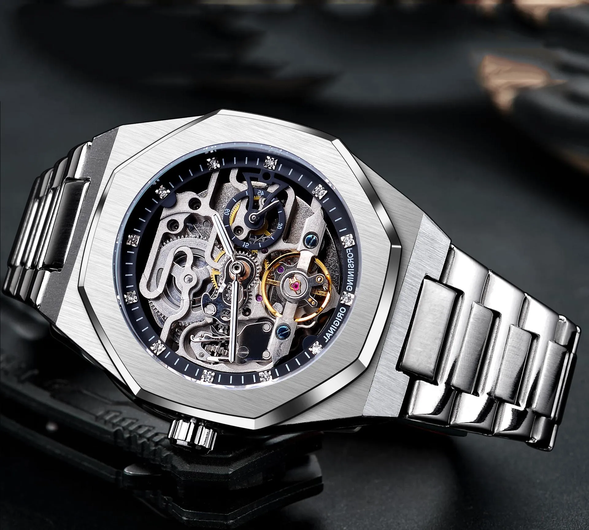GMT1211 Men Wrist Top Brand Waterproof Fashion Design Luminous Male Relojes Hombre Iced Out Tourbillon Skeleton Mechanical Watch