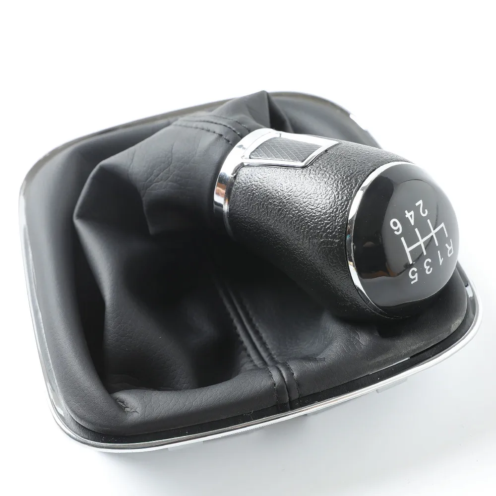 5 6 Speed Chrome Leather Car Gear Shift Konb Gaiter Shifter Knob For Vw