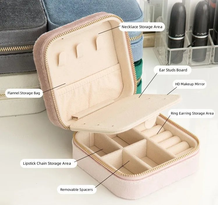 Wholesale Jewelry Case Mini Small Travel Necklace Ring Velvet Jewelry