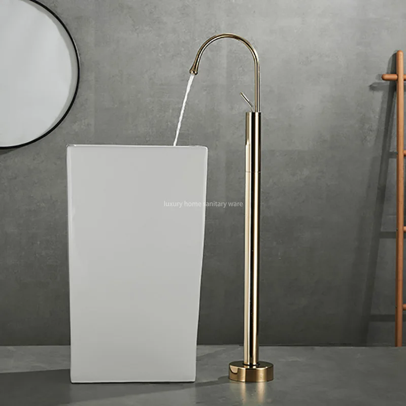Deluxe Bathroom Floor-to-floor Dripping Zirconium Gold Faucet Floor-to-floor Faucet Base Basin Independent Bathtub Faucet