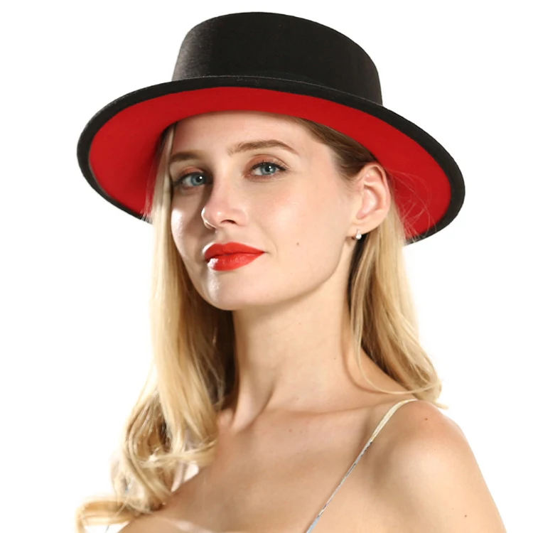 Buy Wool Boater Flat Top Hat,Felt Wide 