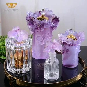 Manufacturer Crystal Baby Shower Gift Canister Set Rose Empty Crystal Box Jars Glass With Lid Iridescent Candle Jar