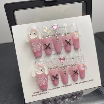 Hot Kulomi Hand-Woven Armor-Length Removable Patch Girl-Style Nail Art Tablets for Popular Students Artificial Fingernails