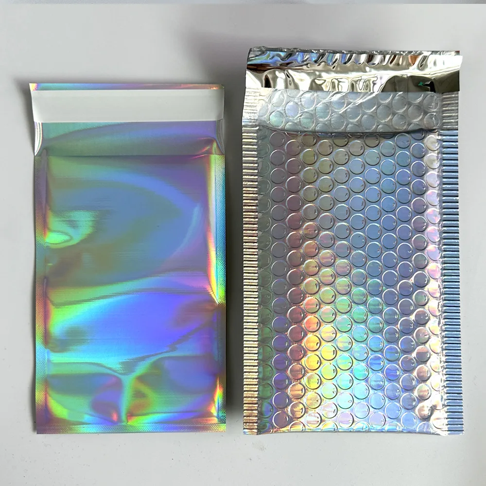 Waterproof Mailing Bags Packaging multicolor shipping envelope Holographic Padded Envelope Metallic Foil Bubble Mailer With Logo