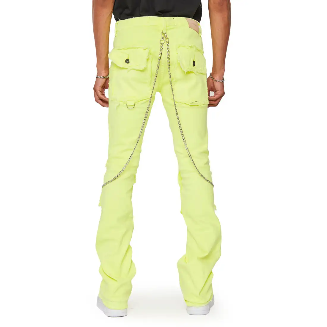 AeeDenim Custom Designers Logo High Street Breathable Print Midweight Jeans Men's Yellow Stretch Harem Pants Button Fly Many