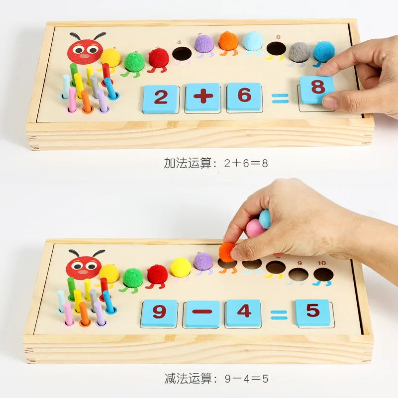 Новинка — деревянная обучающая коробка «Гусеница» с цифрами и подбором цветов, игровая развивающая игрушка для детского сада, математическая игрушка для детей