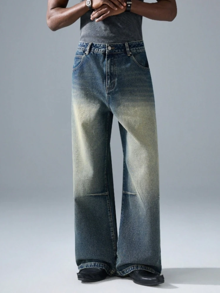 Spring New Arrival Vintage Distressed Loose Straight Fit Blue Jeans High Street Men's Fashion Denim Long Jean Jeggings Trousers