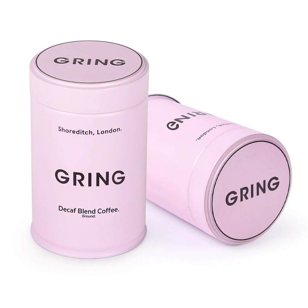 Custom emboss pink food grade tea powder tin cylinder coffee tea jar airtight packaging round metal tea tin canister manufacture