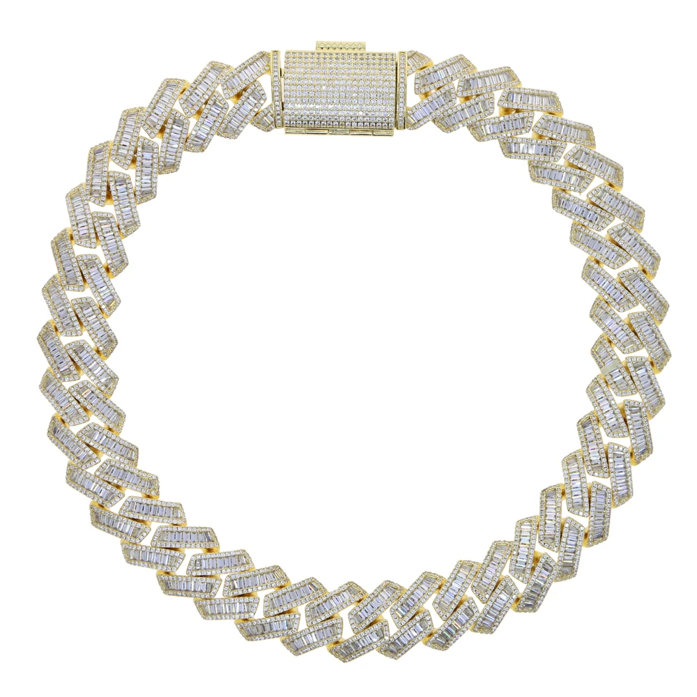 Iced Out Bling 19mm CZ Cuban Link Chain Necklace Silver Plated
