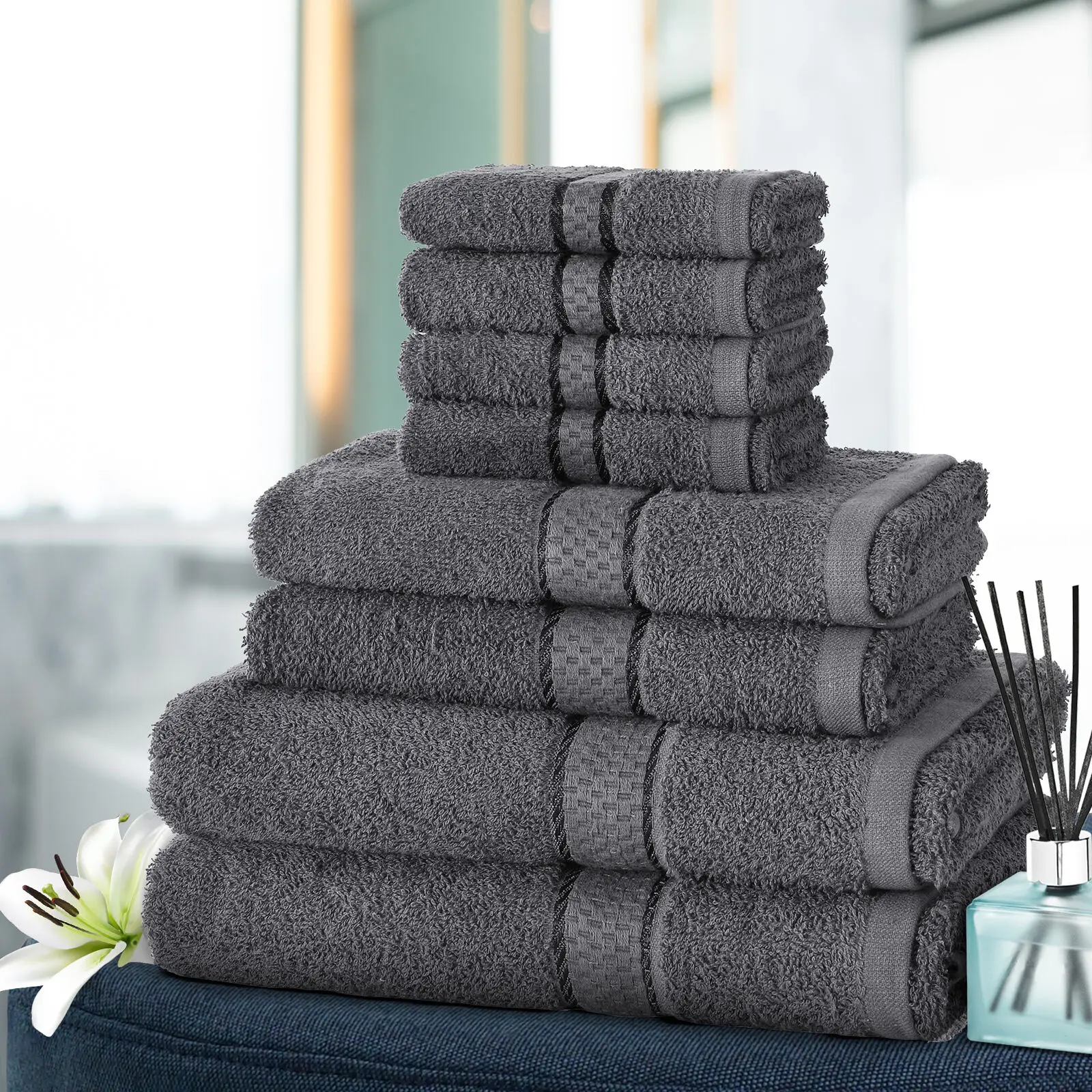 New Luxury Towel Bale Set 100% Cotton Face Hand Bath Bathroom Towels Pack of 8 
