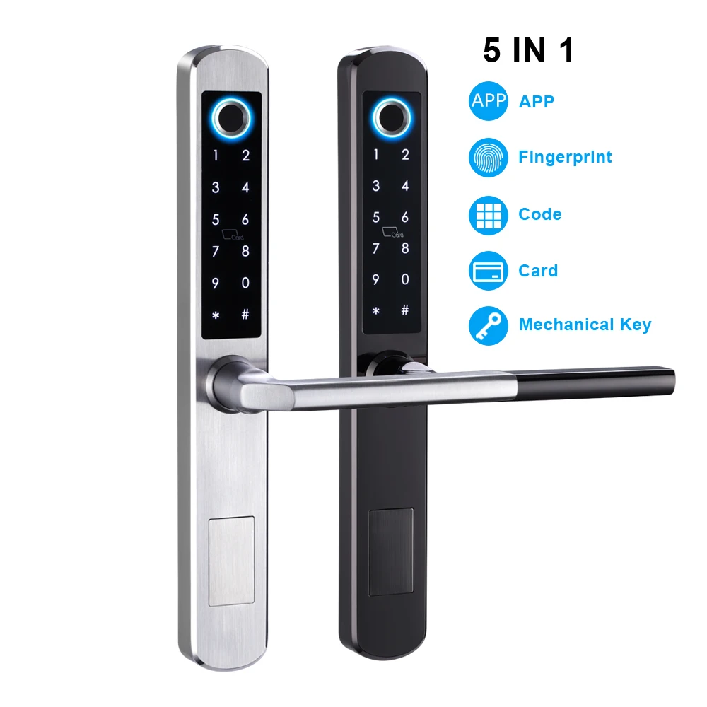 Slim Type Outdoor Fingerprint Door Lock Mortise Smart Biometric Locks With Ttlock APP Ble Wifi European Stainless Steel Cloud