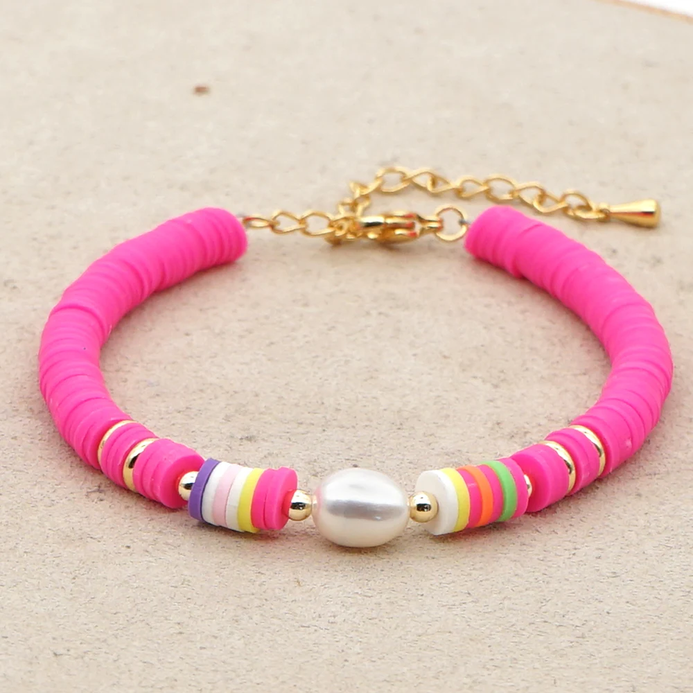 Go2boho Polymer Clay Beaded Bracelets For Women Ladies Pink Heishi