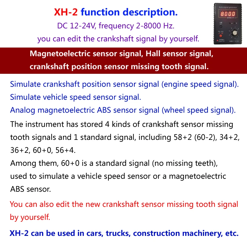 XH-2 Speed Sensor Crankshaft ABS Code Reader Magnetoelectric Automobile Signal Generator for Cars Trucks Excavators