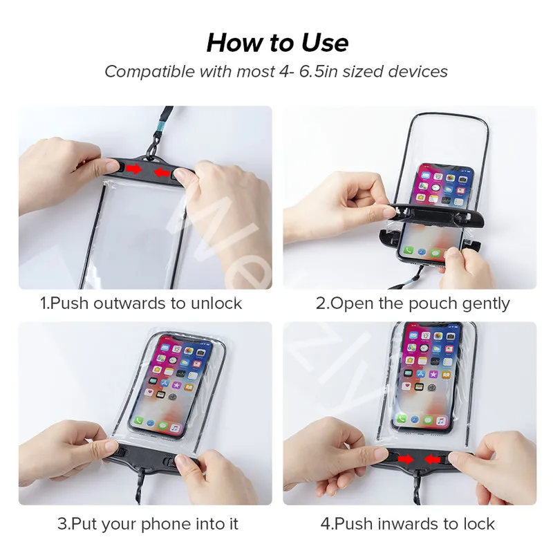 Custodia impermeabile per telefono in PU con cordino fluorescente e sigillo in materiale durevole_voghion.com