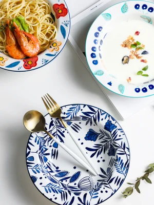 Factory Direct Cheap Japanese Style Ceramic Lace Deep Plates Restaurant Porcelain Pasta Plate Hotel Ceramics Soup Plate1432