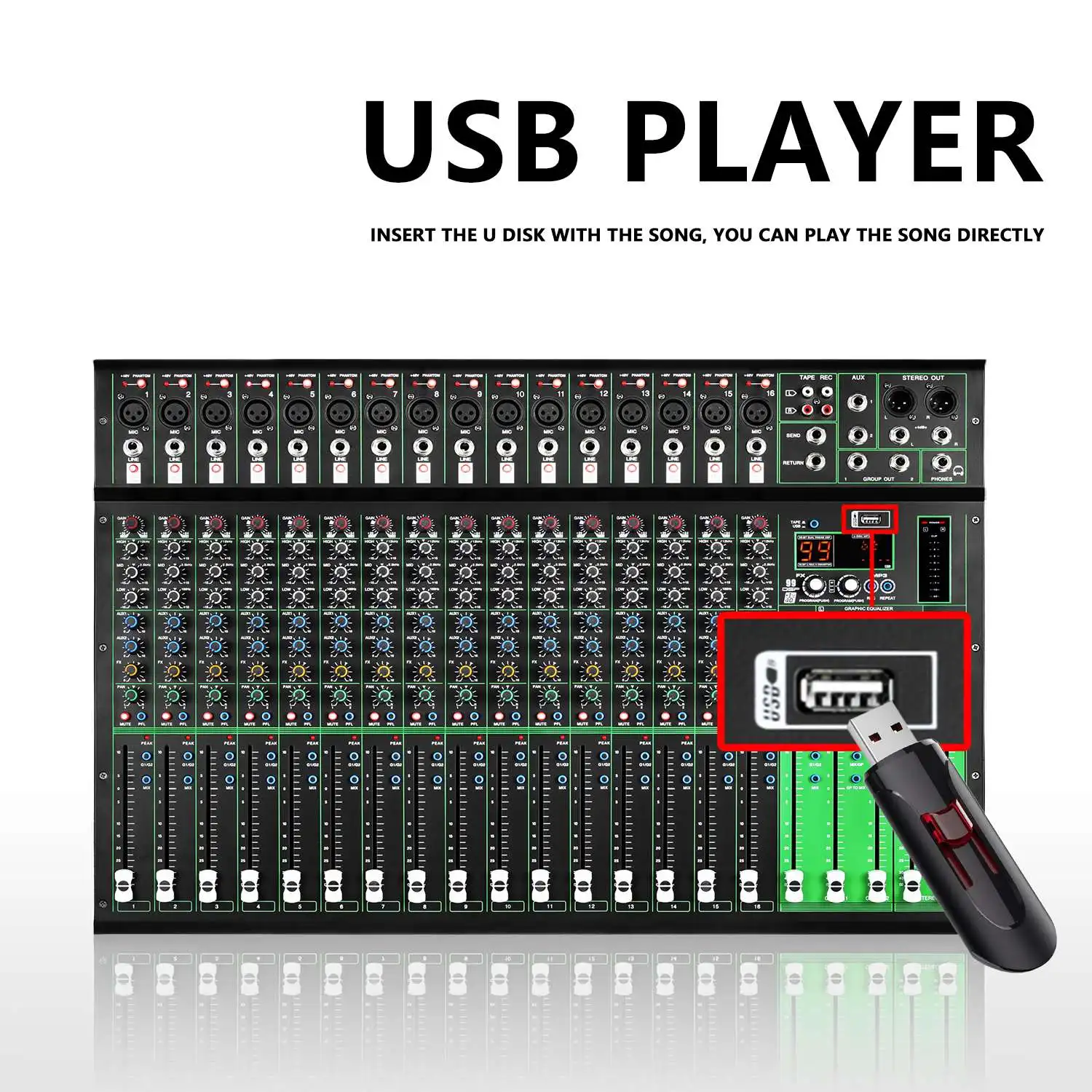 GAX-PK16 ses mikseri güncellendi 16 kanal serisi etkisi fonksiyonu