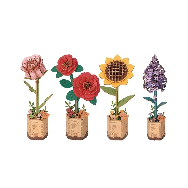Artifical Flowers Home Decor Art Craft DIY Wooden Flower Bouquet 3D Wooden Puzzle