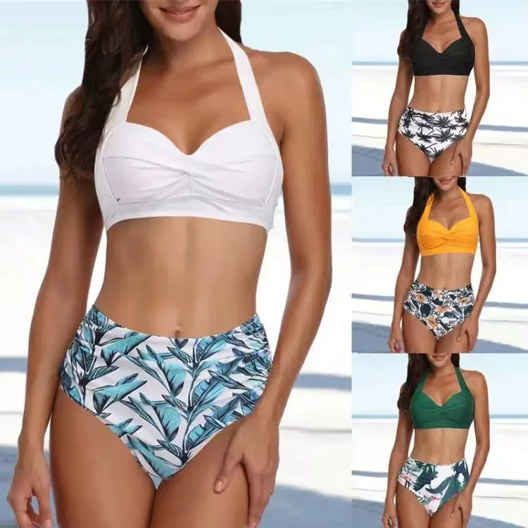 2022 Hot Sale  Fashion Solid Plus Large  Print Women's Beach Bikini Swimsuit Wholesale Bathing Suits