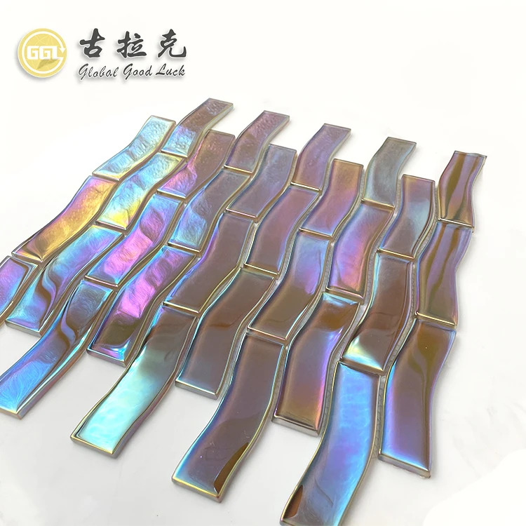 iridescence glass mosaic tile swimming pool tiles in wave shapes