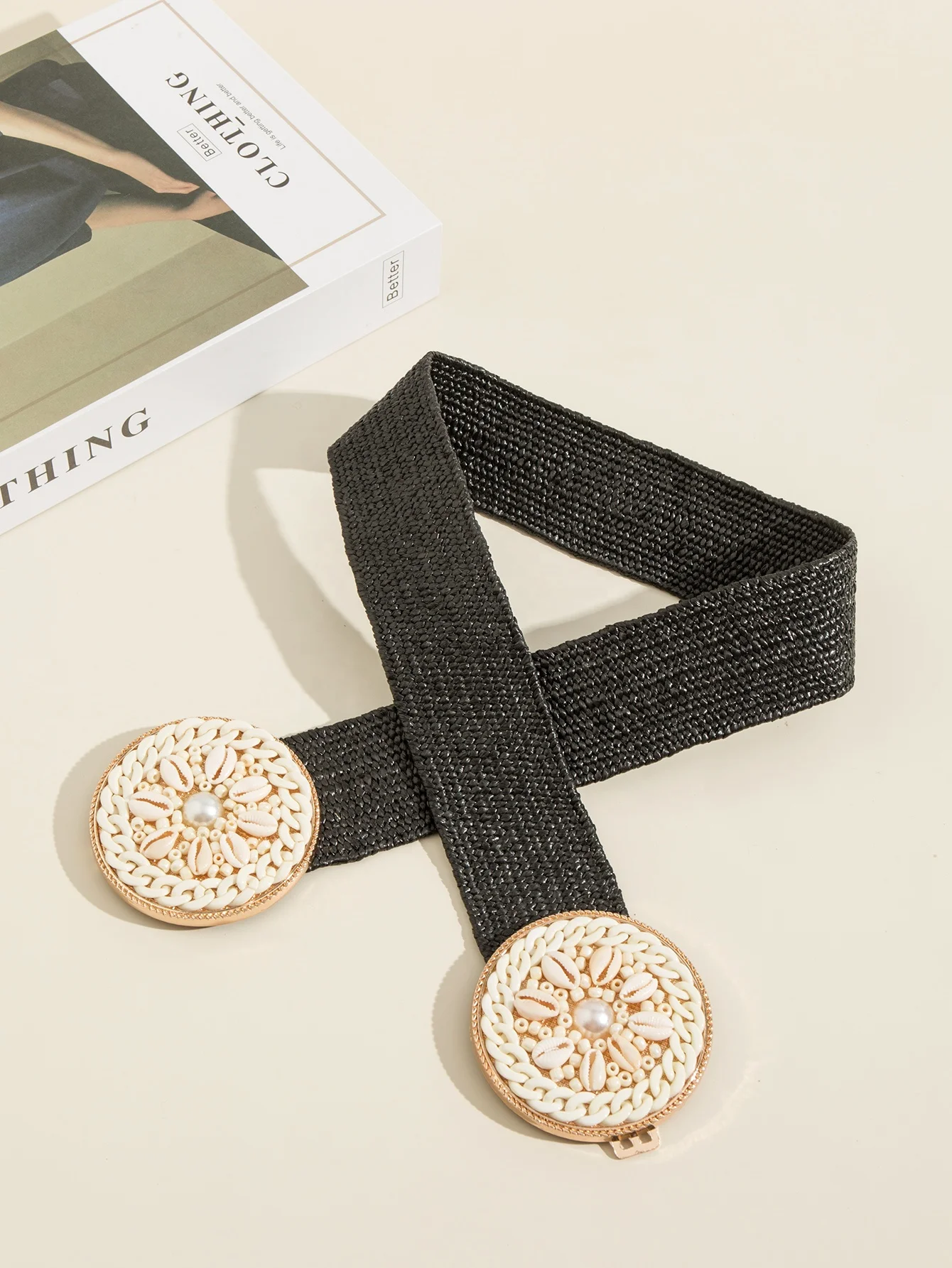 Straw Woven Elastic Stretch Waist Belt Women Skinny Dress Belt Cinch Fashion Double Round Female Metal Buckle