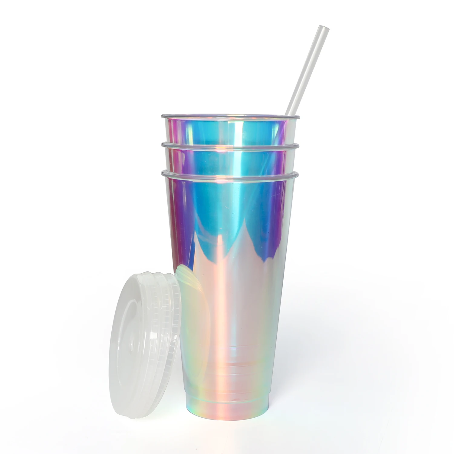 Wholesale Holographic Hologram Cup Reusable 24oz Plastic Tumbler Cold Cup with Lids and Straw