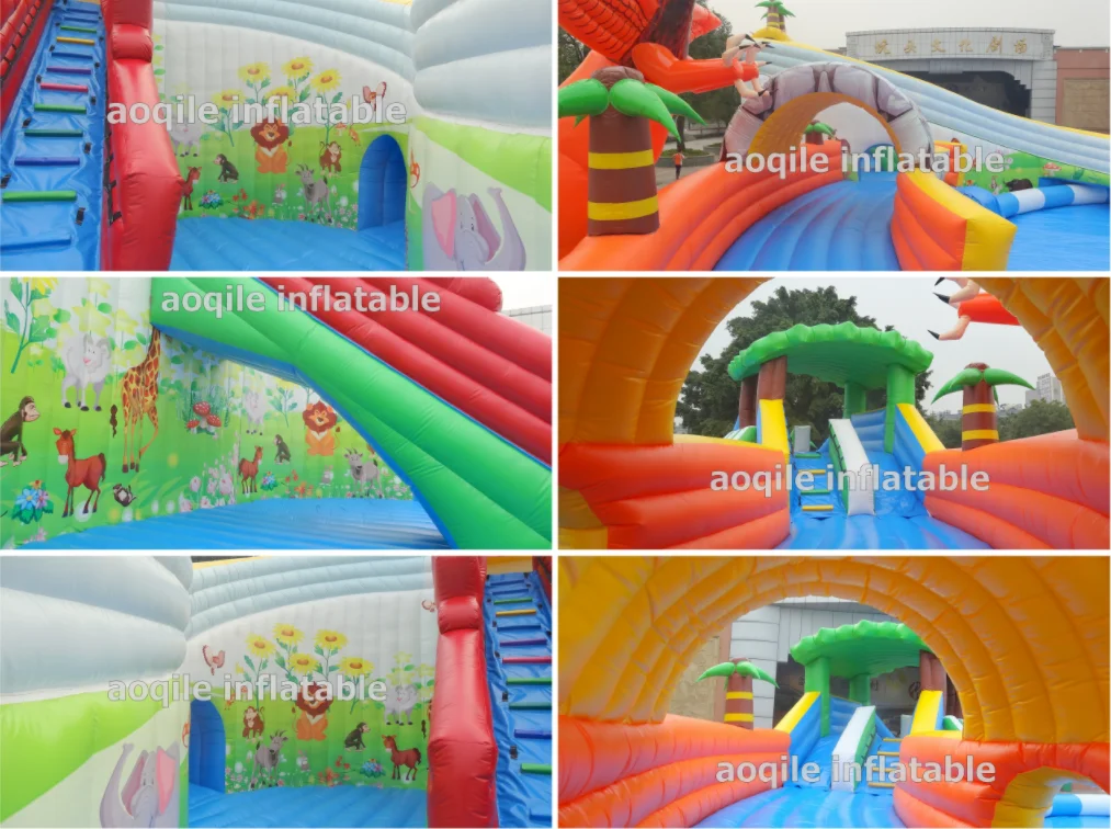 Parque Acuático terrestre inflable al aire libre, tobogán combinado para parque de piscina de agua inflable en el patio trasero, ciudad insular divertida inflable en el suelo de juegos