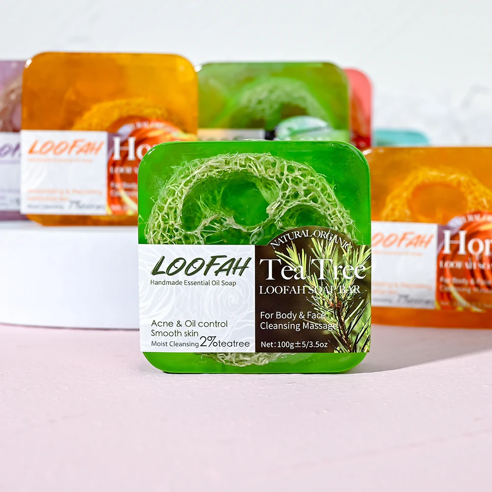 Medicated Tea Tree Handmade Soap Natural Herbal Skin Whitening Repair Acne Treatment Tea Tree Loofah Sponge Soap