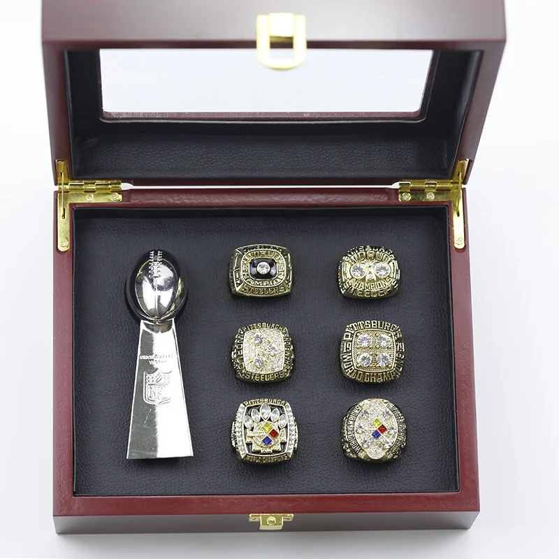 6pcs Pittsburgh Steelers Super Bowl Championship Ring with wooden