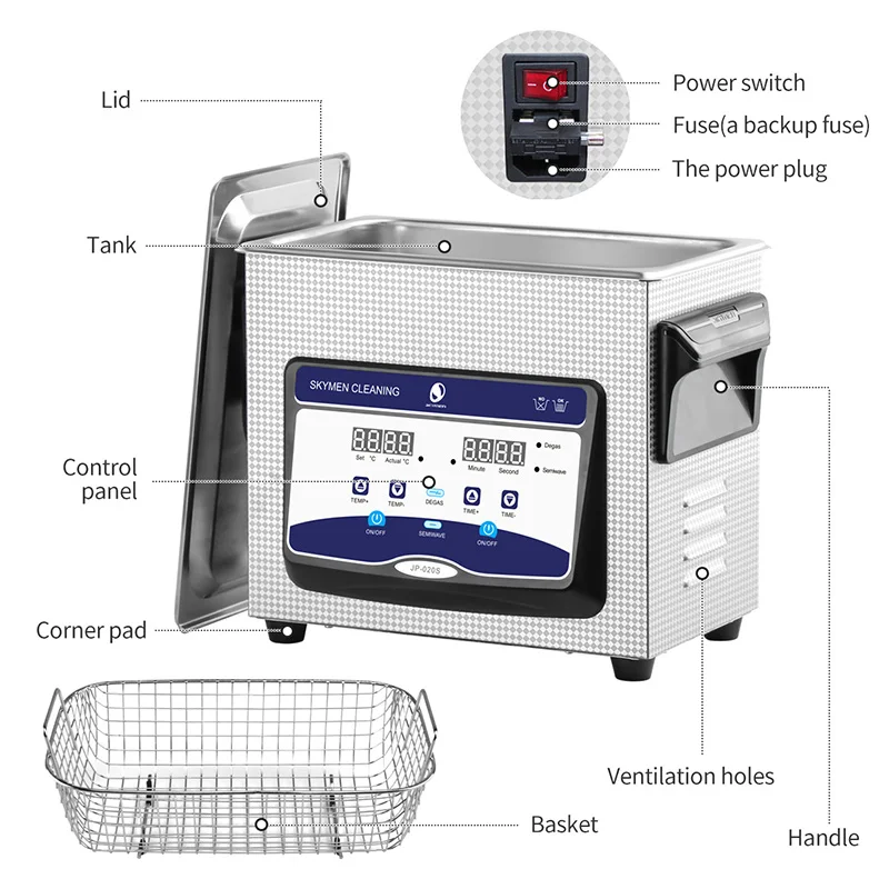 Skymen JP-020S 3.2L Benchtop Ultrasonic Cleaner 120W Vinyl Record Ultrasonic Cleaner