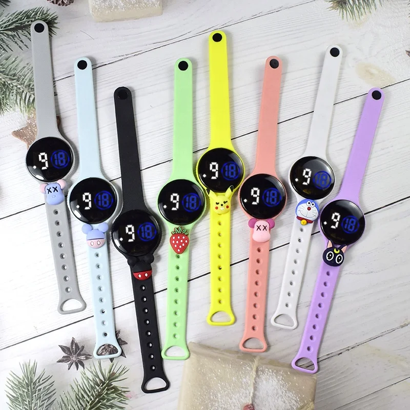 Waterproof Hand Touch Screen Led Display Led Watch for Kids Round Shape Carton Unique Kids Watch