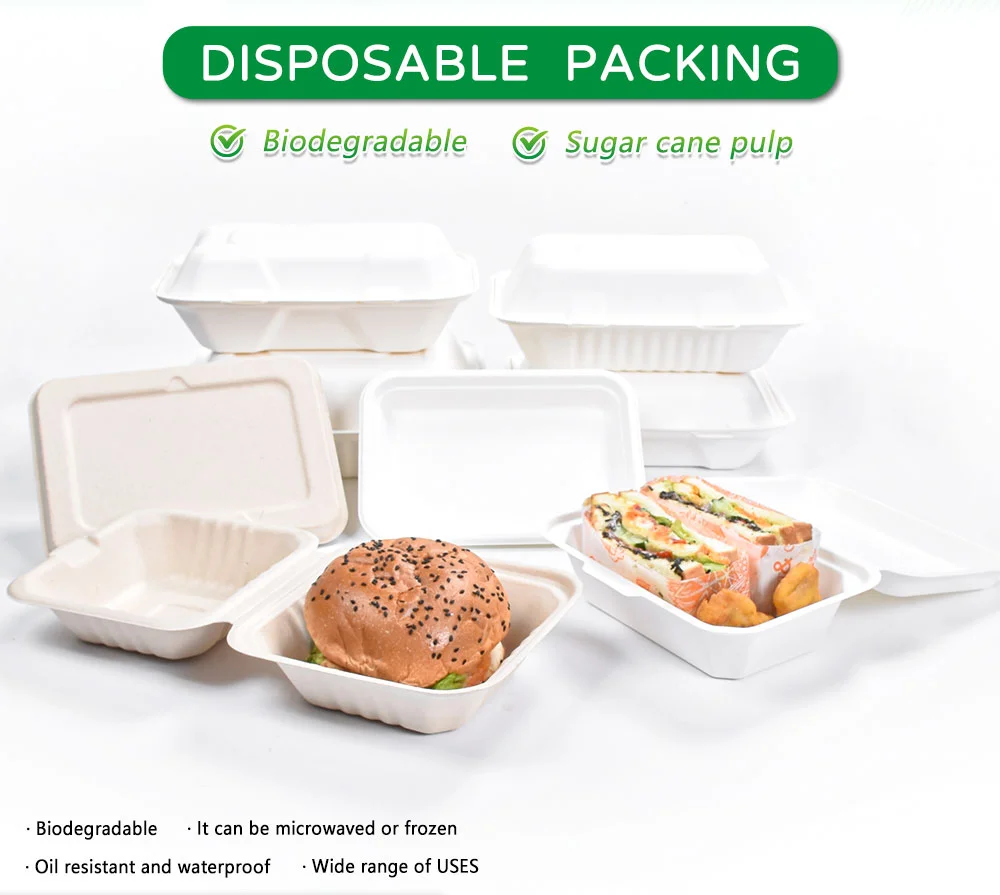 100% Sugarcane Bagasse Fibers Home Compostable Clamshell Take Out Food ...